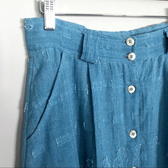 Stela 9 Blue Bosque Skirt in Indigo Cotton Jaspe Sz M High Waisted Button Front - Picture 7 of 9